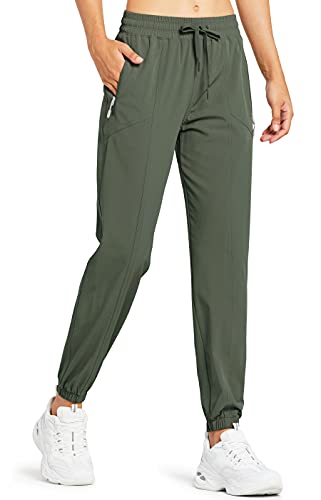 Libin Leichte Joggerhose für Damen Schnelltrocknend Jogginghose Wanderhose Cargohose Laufhose Sportliche Trainingshose Track Pants mit Reißverschlusstaschen, Dark Forest, XL von Libin