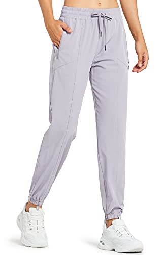 Libin Leichte Joggerhose für Damen Schnelltrocknend Jogginghose Wanderhose Cargohose Laufhose Sportliche Trainingshose Track Pants mit Reißverschlusstaschen, Lilac Hint, 3XL von Libin