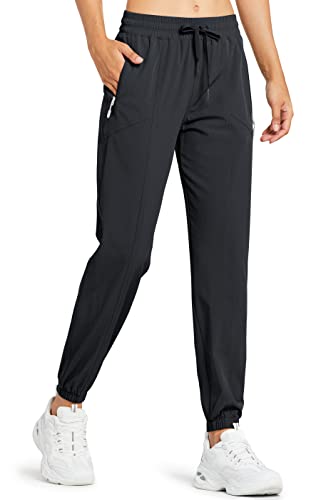 Libin Leichte Joggerhose für Damen Schnelltrocknend Jogginghose Wanderhose Cargohose Laufhose Sportliche Trainingshose Track Pants mit Reißverschlusstaschen, Schwarz, 3XL von Libin