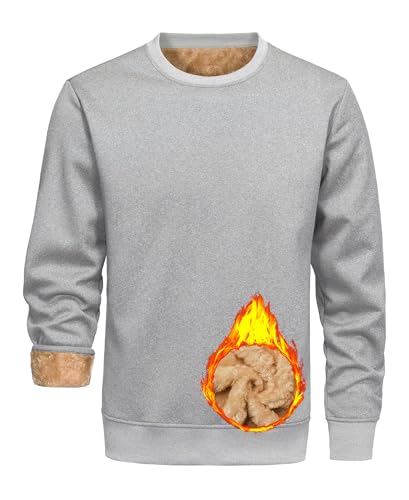 Libin Pullover Herren Ohne Kapuze Fleece Sweatshirt Winter Solid Sport Warm Rundhals Langarmshirts Outdoor Top Thermo Gefütterte Arbeitspullover Grau L von Libin