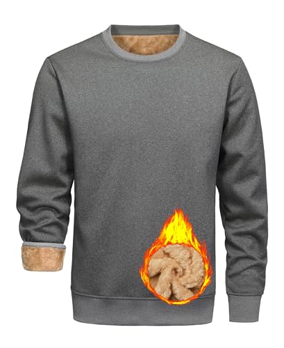 Libin Pullover Herren Sweatshirt Winter Warm Fleece Pullover Herren Ohne Kapuze Sport Outdoor Männer Gefütterte Thermo Langarmshirt Crewneck Dunkelgrau M von Libin