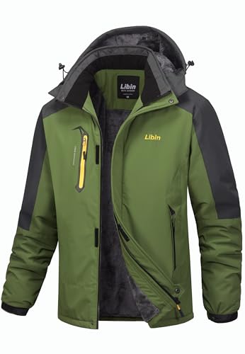 Libin Skijacke Herren Warme Winterjacke Funktionsjacke Winter Snowboardjacke Softshelljacke Outdoorjacke Wasserdicht Atmungsaktiv Wanderjacke Snowboard Jacke Männer Armeegrün XL von Libin