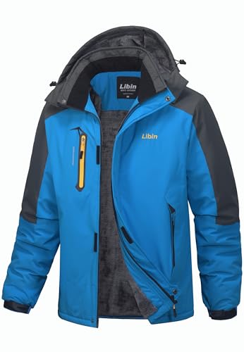 Libin Skijacke Herren Warme Winterjacke Funktionsjacke Winter Snowboardjacke Softshelljacke Outdoorjacke Wasserdicht Atmungsaktiv Wanderjacke Snowboard Jacke Männer Blau M von Libin