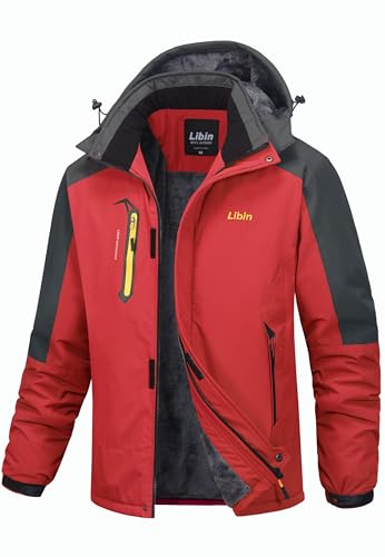 Libin Skijacke Herren Warme Winterjacke Funktionsjacke Winter Snowboardjacke Softshelljacke Outdoorjacke Wasserdicht Atmungsaktiv Wanderjacke Snowboard Jacke Männer Rot XL von Libin