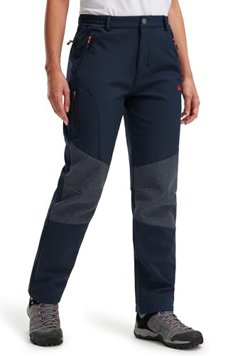 Libin Softshellhose Damen Winter Gefüttert Hose Wanderhose Thermohose Wasserdicht Skihose Winddicht Warm Outdoorhose Trekkinghose, Blau XX-Groß von Libin