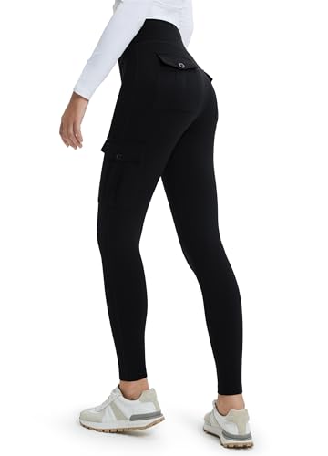 Libin Sport Leggings Damen mit Taschen Fleece Gefütterte Wasserbeständig Cargo Leggins Hohe Taille Warme Thermohose Sportleggins Wanderleggings Sporthose Winterhose, Schwarz XL von Libin