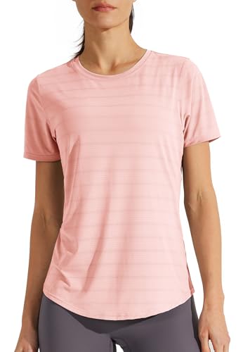 Libin Sportshirt Damen Kurzärm, Leichtes Atmungsaktiv Sport Shirts for Damen, Workout, Fitnessstudio, Laufen Tops, Quck Dry Rundhalsausschnitt Yoga-Shirts Locker, 00-pink, Mittel von Libin