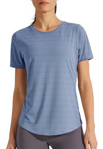 Libin Sportshirt Damen, Kurzärmshirt Frauen, Workout, Fitnessstudio, Laufen Tops, Quck Dry Rundhalsausschnitt Yoga-Shirts, 01-blau, Klein von Libin