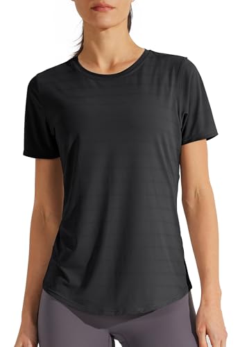 Libin Sportshirt Damen Kurzärm, Leichtes Atmungsaktiv Sport Shirts for Damen, Workout, Fitnessstudio, Laufen Tops, Quck Dry Rundhalsausschnitt Yoga-Shirts Locker, 02-schwarz, Mittel von Libin