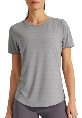 Libin Sportshirt Damen Kurzärm, Leichtes Atmungsaktiv Sport Shirts for Damen, Workout, Fitnessstudio, Laufen Tops, Quck Dry Rundhalsausschnitt Yoga-Shirts Locker, 03-grau, Groß von Libin