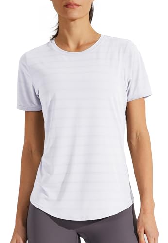 Libin Sportshirt Damen Kurzärm, Leichtes Atmungsaktiv Sport Shirts for Damen, Workout, Fitnessstudio, Laufen Tops, Quck Dry Rundhalsausschnitt Yoga-Shirts Locker, 04-weiß, Klein von Libin