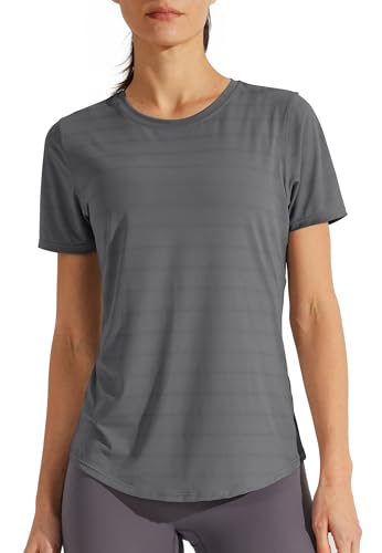 Libin Sportshirt Damen Kurzärm, Leichtes Atmungsaktiv Sport Shirts for Damen, Workout, Fitnessstudio, Laufen Tops, Quck Dry Rundhalsausschnitt Yoga-Shirts Locker, Dunkelgrau, Mittel von Libin