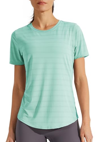 Libin Sportshirt Damen, Kurzärmshirt Frauen, Workout, Fitnessstudio, Laufen Tops, Quck Dry Rundhalsausschnitt Yoga-Shirts, Seegrün, Groß von Libin