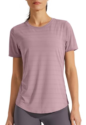 Libin Sportshirt Damen Kurzärm, Leichtes Atmungsaktiv Sport Shirts for Damen, Workout, Fitnessstudio, Laufen Tops, Quck Dry Rundhalsausschnitt Yoga-Shirts Locker, 08-Purple, Klein von Libin