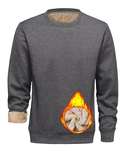 Libin Sweatshirt Herren Ohne Kapuze Thermo Fleece Gefüttert Pullover Herren Winter Basic Strickpullover Warme Freizeit Langarmshirts mit Crewneck Dunkelgrau L von Libin