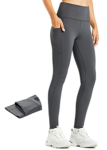 Libin Thermo Leggings Damen Winter Warm Thermoleggins Laufhose High Waist Wasserabweisend Thermohose Sportleggins Damen Lang mit Taschen, Dunkelgrau, L von Libin