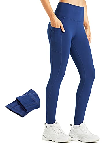 Libin Thermo Leggings Damen Winter Warm Thermoleggins Laufhose High Waist Wasserabweisend Thermohose Sportleggins Damen Lang mit Taschen, Navy blau, M von Libin