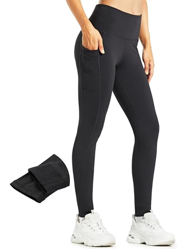 Libin Thermo Leggings Damen Winter Warm Thermoleggins Laufhose High Waist Wasserabweisend Thermohose Sportleggins Damen Lang mit Taschen, Schwarz, L von Libin