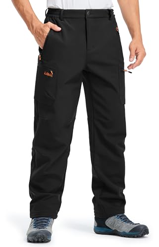 Libin Thermohose Herren Skihose Wanderhose Winter Softshellhose Winterhose Outdoorhose Wasserdicht Schneehose Regenhose Trekkinghose, Schwarz M von Libin