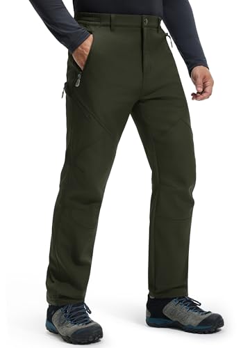 Libin Thermohose Herren Winter Softshellhose Wasserdicht Winddicht Gefüttert Skihose Wanderhose Winterhose Outdoorhose Schneehose Regenhose Trekkinghose, Army GreenXL von Libin