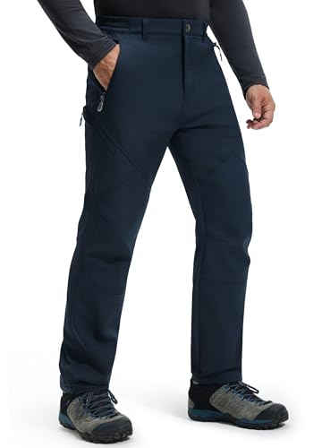 Libin Thermohose Herren Winter Softshellhose Wasserdicht Winddicht Gefüttert Skihose Wanderhose Winterhose Outdoorhose Schneehose Regenhose Trekkinghose, Dunkelblau XXL von Libin