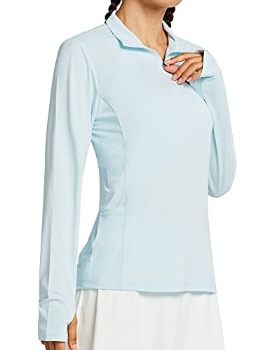 Libin UV Shirt Damen Langarm UPF 50+ Schutzkleidung Half Zip Golf Sport Oberteile Uv-Schutz Poloshirt Leicht Sommer Funktionsshirt für Outdoor Laufen Wandern Hellblau XL von Libin