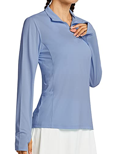 Libin UV Shirt Damen Langarm UPF 50+ Schutzkleidung Half Zip Golf Sport Oberteile Uv-Schutz Poloshirt Leicht Sommer Funktionsshirt für Outdoor Laufen Wandern Lavendelblau 2XL von Libin