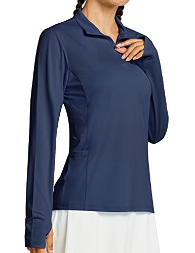 Libin UV Shirt Damen Langarm UPF 50+ Schutzkleidung Half Zip Golf Sport Oberteile Uv-Schutz Poloshirt Leicht Sommer Funktionsshirt für Outdoor Laufen Wandern Marineblau M von Libin