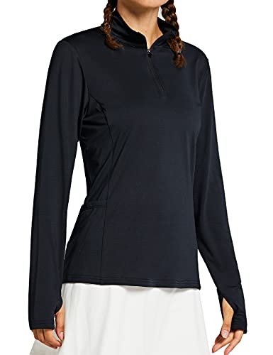 Libin UV Shirt Damen Langarm UPF 50+ Schutzkleidung Half Zip Golf Sport Oberteile Uv-Schutz Poloshirt Leicht Sommer Funktionsshirt für Outdoor Laufen Wandern Schwarz 2XL von Libin