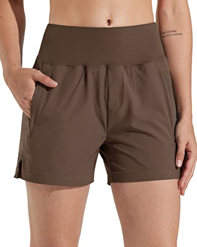 Libin Wanderhose Damen Kurz 4" Wandershorts Outdoor Shorts Sports Laufshorts Stretch Schnelltrocknend Sommer Athletic Reisen Trekking Wander Shorts Hohe Taille mit Taschen, Braun, 3XL von Libin