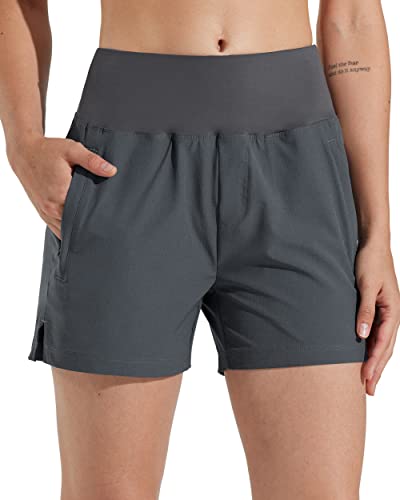 Libin Wanderhose Damen Kurz 4" Wandershorts Outdoor Shorts Sports Laufshorts Stretch Schnelltrocknend Sommer Athletic Reisen Trekking Wander Shorts Hohe Taille mit Taschen, Grau, 3XL von Libin