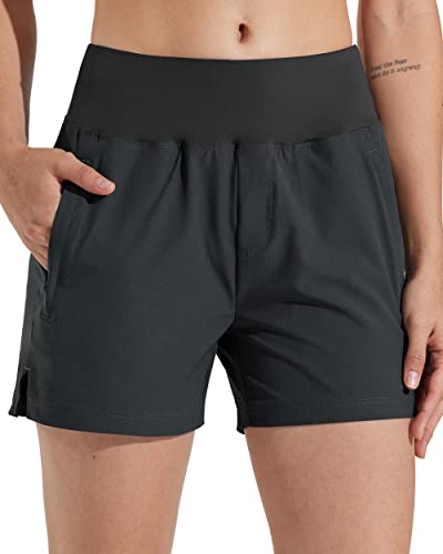 Libin Wanderhose Damen Kurz 4" Wandershorts Outdoor Shorts Sports Laufshorts Stretch Schnelltrocknend Sommer Athletic Reisen Trekking Wander Shorts Hohe Taille mit Taschen, Schwarz, 3XL von Libin