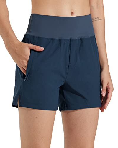 Libin Wanderhose Damen Kurz Schnell Trocknend Stretch 4" Sports Golf Shorts Laufshorts Sommer Athletic Outdoor Reise Shorts Hohe Taille, Blau, M von Libin