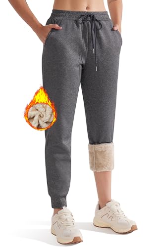 Libin Warme Jogginghose Damen Gefütterte Sporthose Fleece Laufhose Freizeithose für Frauen Thermo Winter Jogging Hose Sweathose mit Taschen, Dunkelgrau, L von Libin