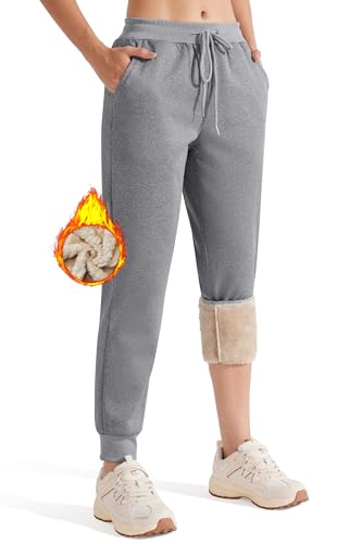 Libin Warme Jogginghose Damen Gefütterte Sporthose Fleece Laufhose Freizeithose für Frauen Thermo Winter Jogging Hose Sweathose mit Taschen, Grau, L von Libin