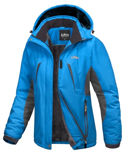 Libin Winterjacke Damen Warm Skijacke Snowboardjacke Softshelljacken Funktionsjacke Wasserdicht Winter Jacken Warme Gefüttert Outdoor Wintermantel Fleece Übergangsjacke Blau M von Libin