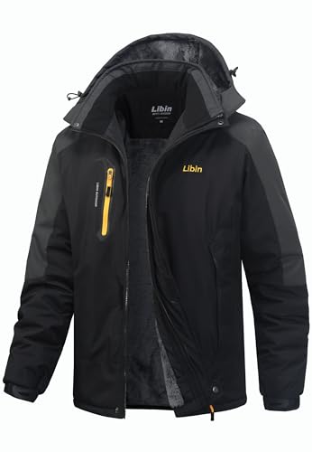 Libin Winterjacke Herren Skijacke Softshelljacke Outdoorjacke Wasserdicht Atmungsaktiv Warme Funktionsjacke Winter Snowboardjacke Wanderjacke Snowboard Jacke Männer Schwarz und Grau XXL von Libin