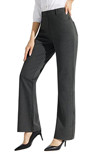 Libin Yogahose Damen Bootcut Flarehose Business Stretch Freizeit Hohe Taille Hose mit 4 Tasche Dunkelgrau Größe 36 78cm Innennähte von Libin