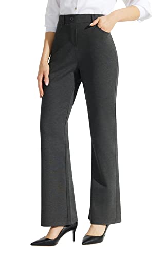 Libin Yogahose Damen Bootcut Flarehose Business Stretch Freizeit Hohe Taille Hose mit 4 Tasche Dunkelgrau Größe 42 73cm Innennähte von Libin