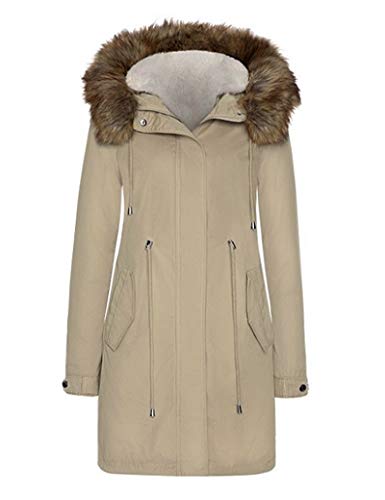 Libland Damen Parka mit Kapuze aus Kunstpelz Warme Frauen Wintermäntel mit Kapuze 7626_biege 3XL von Libland