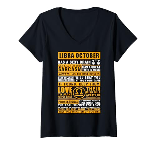 Damen Waage Oktober Charakteristisches T-Shirt Sternzeichen Waage T-Shirt T-Shirt mit V-Ausschnitt von Libra Birthday Shirt Funny