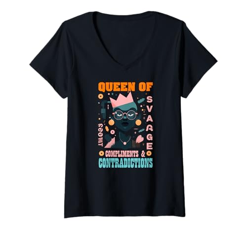 Damen Queen of Compliments and Contradictions T-Shirt mit V-Ausschnitt Damen Queen of Compliments and Contradictions T-Shirt mit V-Ausschnitt von Libra Compliments Contradictions Queen Zodiac