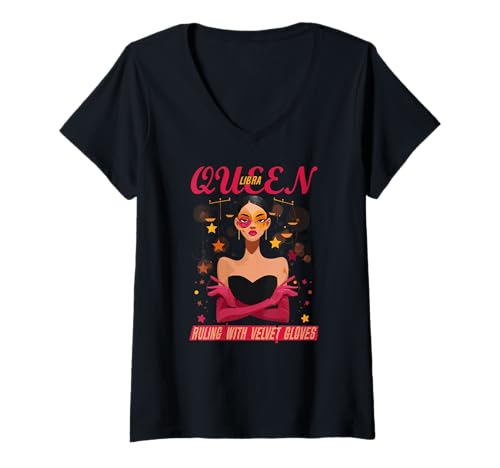 Damen Libra Queen Ruling with Velvet Gloves T-Shirt mit V-Ausschnitt Damen Libra Queen Ruling with Velvet Gloves T-Shirt mit V-Ausschnitt von Libra Queen Ruling Velvet Gloves Zodiac Horoscop