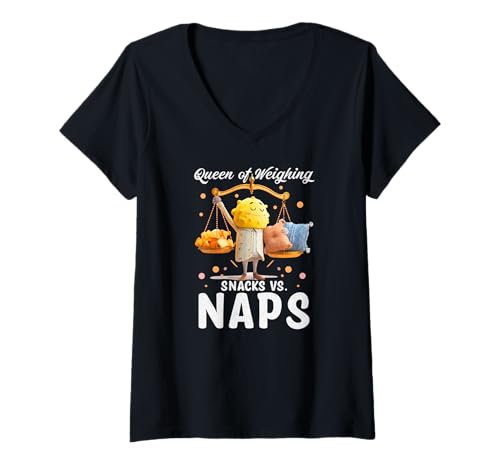 Damen Queen of Weighing Snacks vs Naps T-Shirt mit V-Ausschnitt Damen Queen of Weighing Snacks vs Naps T-Shirt mit V-Ausschnitt von Libra Snacks Naps Queen Weighing Zodiac Horoscop
