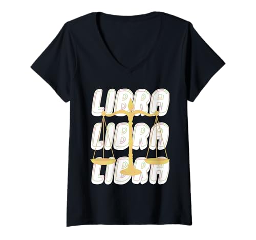Damen Waage T-Shirt mit V-Ausschnitt Damen Waage T-Shirt mit V-Ausschnitt von Libra zodiac Star Sign