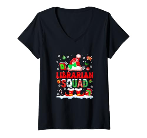 Damen Librarian Squad Frauen Job Weihnachten Weihnachtsmann Kostüm Fliege T-Shirt mit V-Ausschnitt Damen Librarian Squad Frauen Job Weihnachten Weihnachtsmann Kostüm Fliege T-Shirt mit V-Ausschnitt von Librarian Christmas Costume