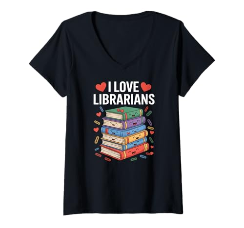 Damen Ich Liebe Bibliothekare, niedliche Bücher, Herzmotiv T-Shirt mit V-Ausschnitt Damen Ich Liebe Bibliothekare, niedliche Bücher, Herzmotiv T-Shirt mit V-Ausschnitt von Library Enthusiasts Reading Book Lovers