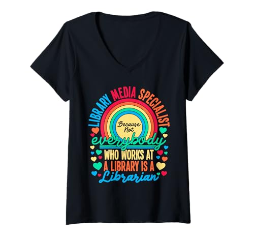 Damen Bibliothekarin Schule Bibliothekarin arbeitet bei Bibliotheksmedien T-Shirt mit V-Ausschnitt Damen Bibliothekarin Schule Bibliothekarin arbeitet bei Bibliotheksmedien T-Shirt mit V-Ausschnitt von Library Media Specialist Design For Librarians