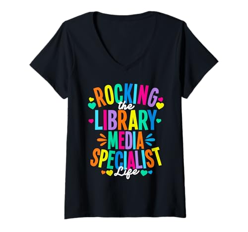 Damen Bibliotheksmedienspezialist Rocking Library Medienspezialist T-Shirt mit V-Ausschnitt von Library Media Specialist Design For Librarians