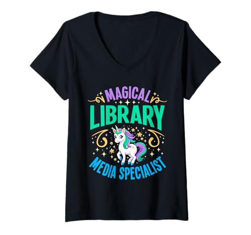 Damen Fachkraft für magische Bibliotheksmedien, Wertschätzung für Schulangestellte T-Shirt mit V-Ausschnitt Damen Fachkraft für magische Bibliotheksmedien, Wertschätzung für Schulangestellte T-Shirt mit V-Ausschnitt von Library Media Specialist Design For Librarians